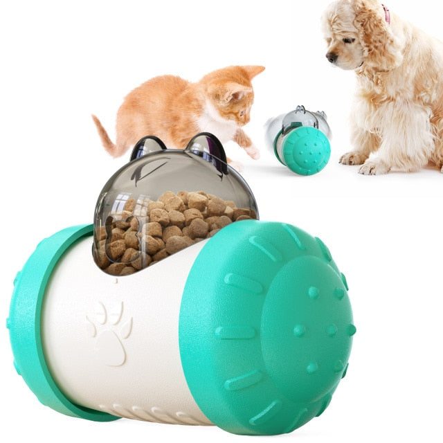 2021 - Dog Food Dispenser Toy - Non-Battery, Self Rotating Interactive with Wheels - pawleader - Aqua - pawleader