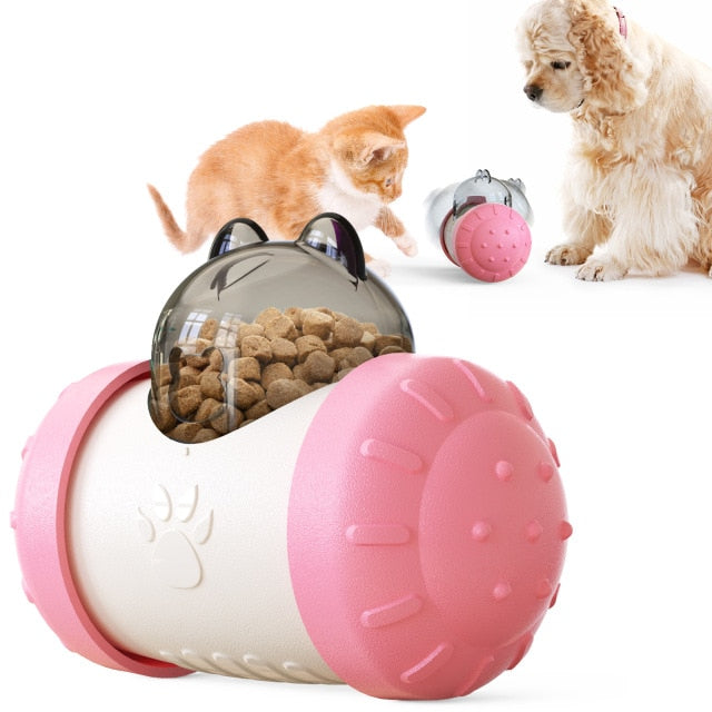 2021 - Dog Food Dispenser Toy - Non-Battery, Self Rotating Interactive with Wheels - pawleader - Pink - pawleader