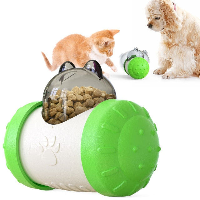 2021 - Dog Food Dispenser Toy - Non-Battery, Self Rotating Interactive with Wheels - pawleader - Green - pawleader