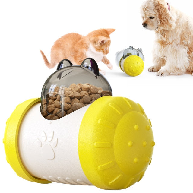 2021 - Dog Food Dispenser Toy - Non-Battery, Self Rotating Interactive with Wheels - pawleader - Yellow - pawleader